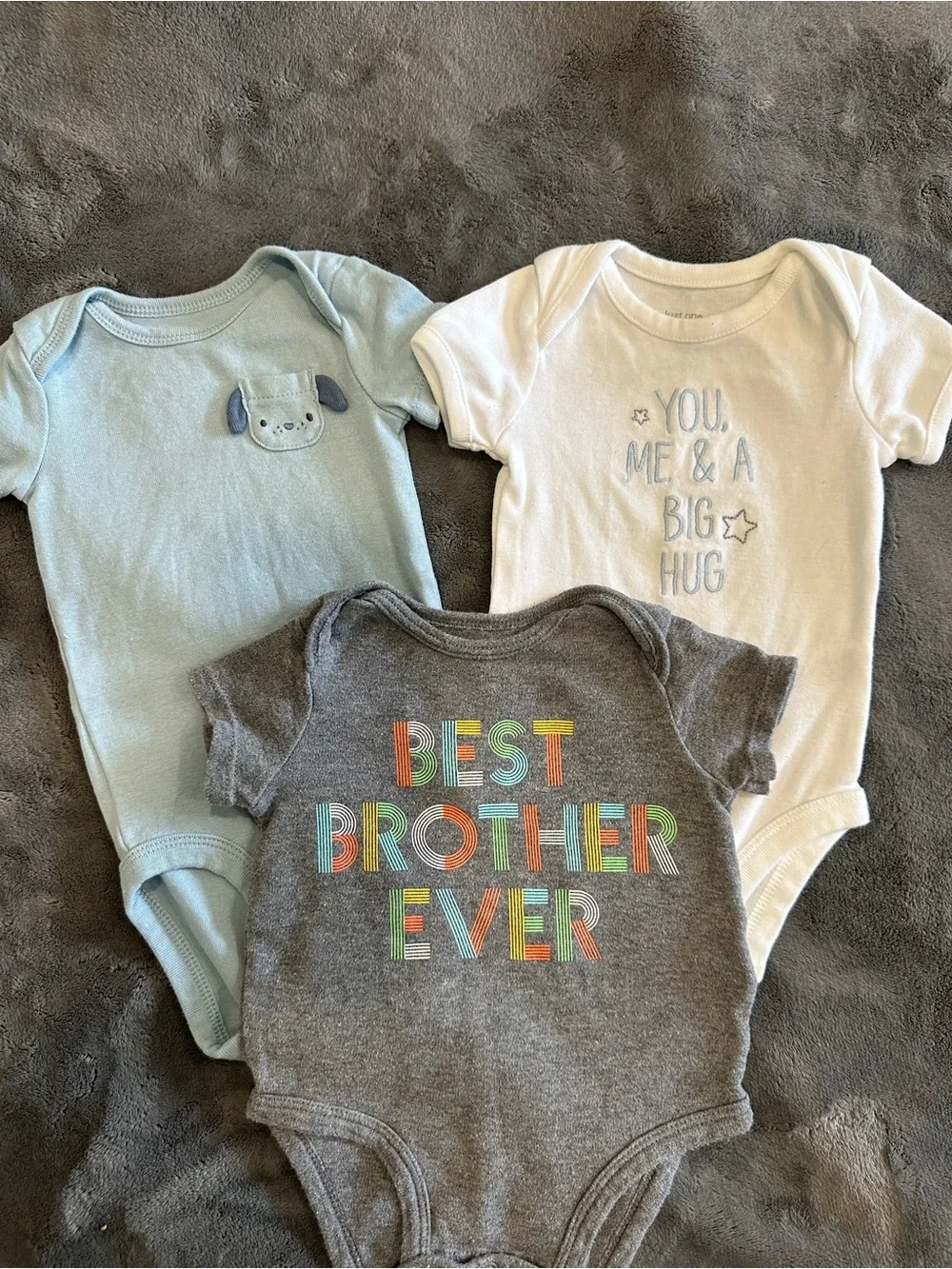 Carter's Short-Sleeve Bodysuit Set — Light Blue, White & Gray